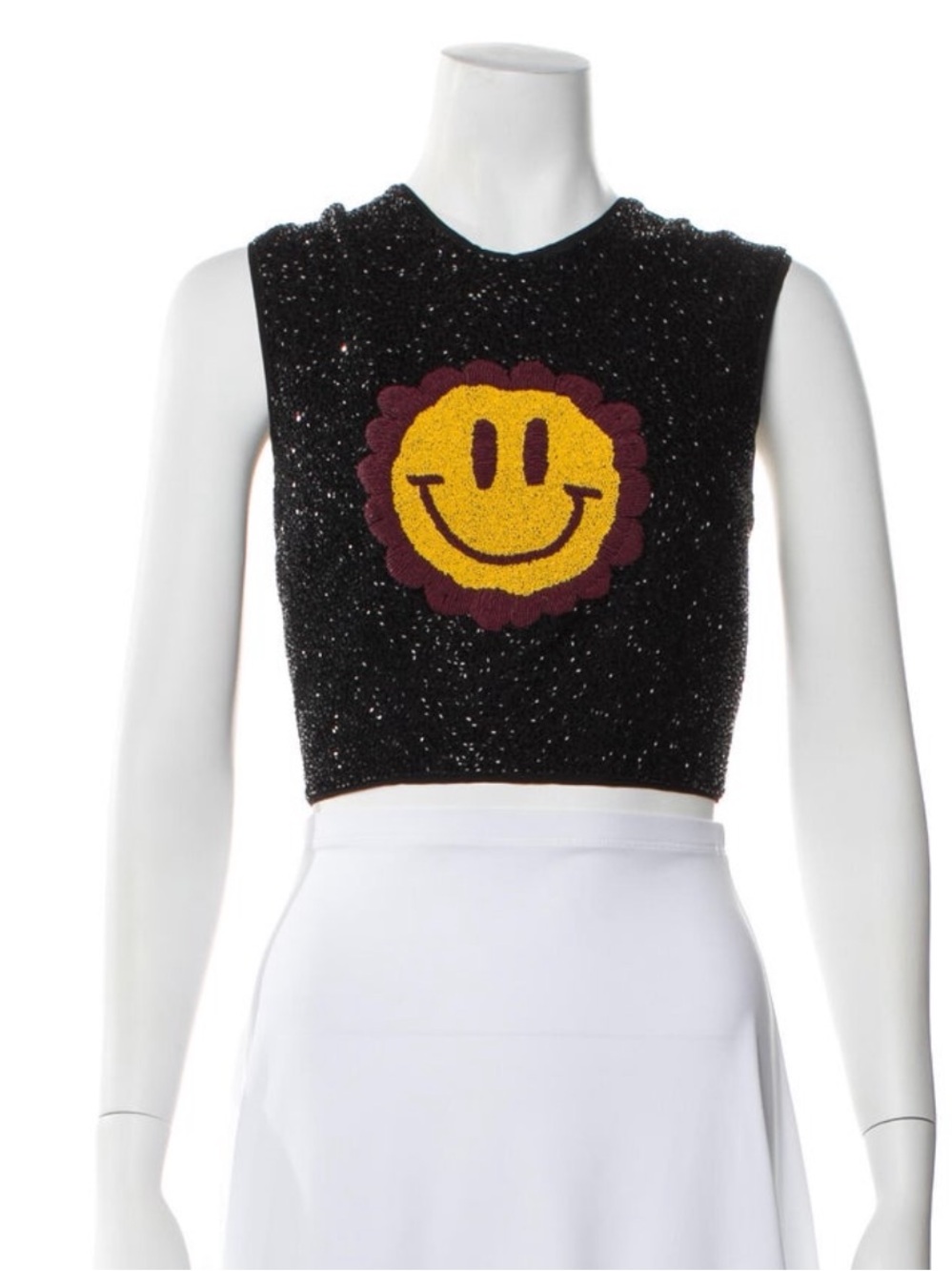Beaded Ganni Smiley Face Crop Tank w/ Tie Back